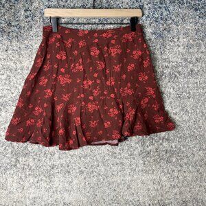 Urban Outfitters Skirt Womens 6 Red Floral Mini Ruffle Flare Viscose Boho Summer